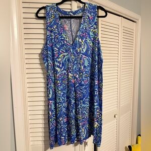 Lilly Pulitzer Amina Dress Brilliant Blue Ceviche Size XL Sleeveless Swing